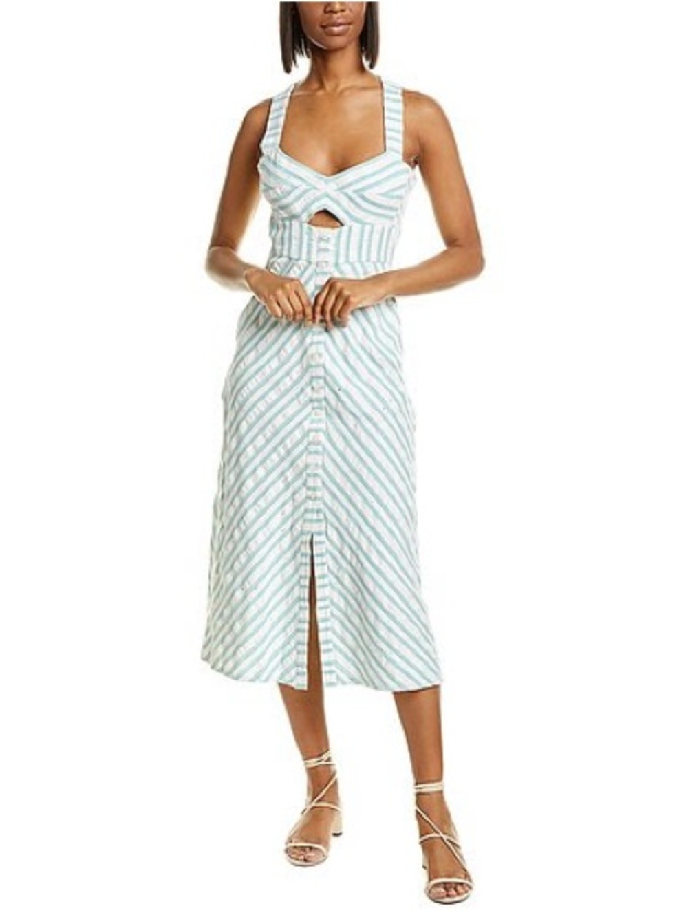 Rebecca Taylor Light Blue and White Striped Cutout Midi Dress